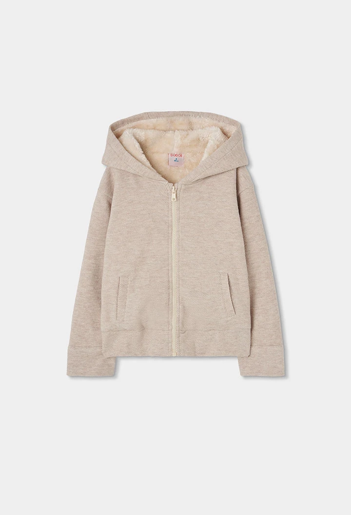 Cazadora punto beige con capucha niña