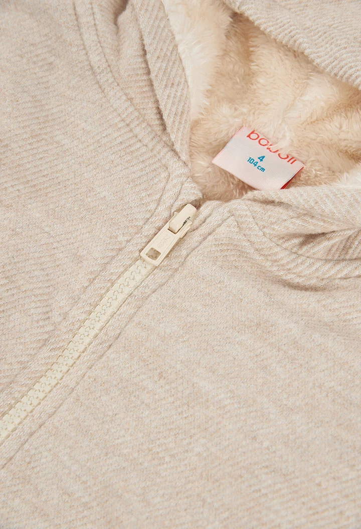 Blouson en maille beige à capuche fille