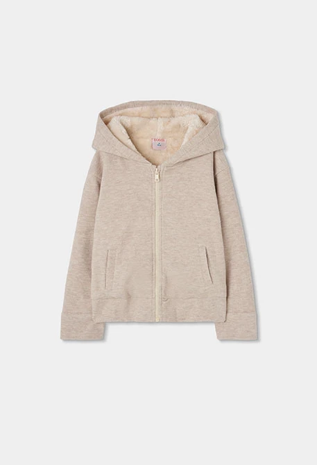 Cazadora punto beige con capucha niña