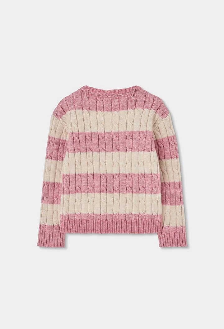 Gestreifter rosa Mädchenpullover mit Zöpfen