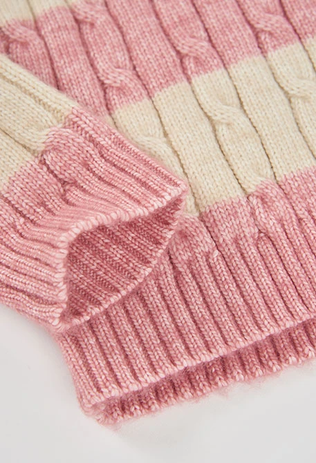 Camisola menina rosa às riscas com tranças