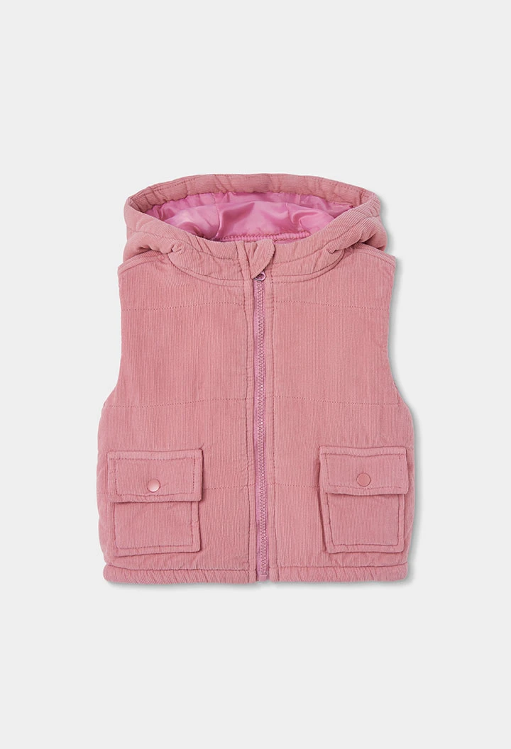 Mädchen-Kordsamtweste in Rosa mit Kapuze