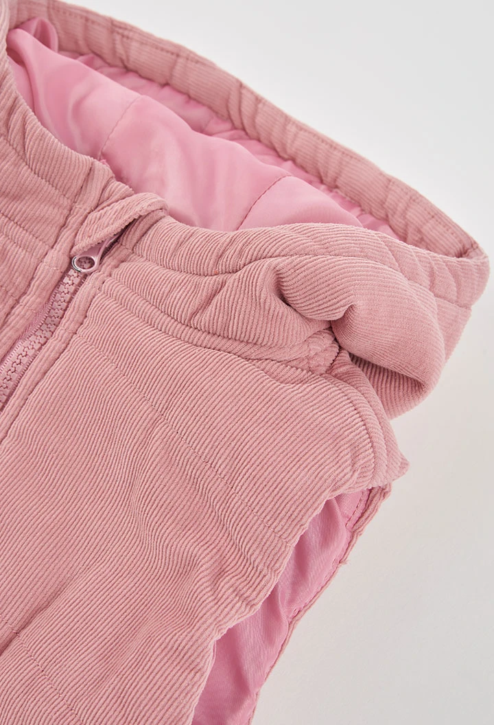 Gilet en velours côtelé rose à capuche fille