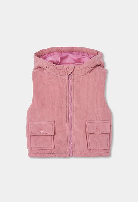 Gilet en velours côtelé rose à capuche fille