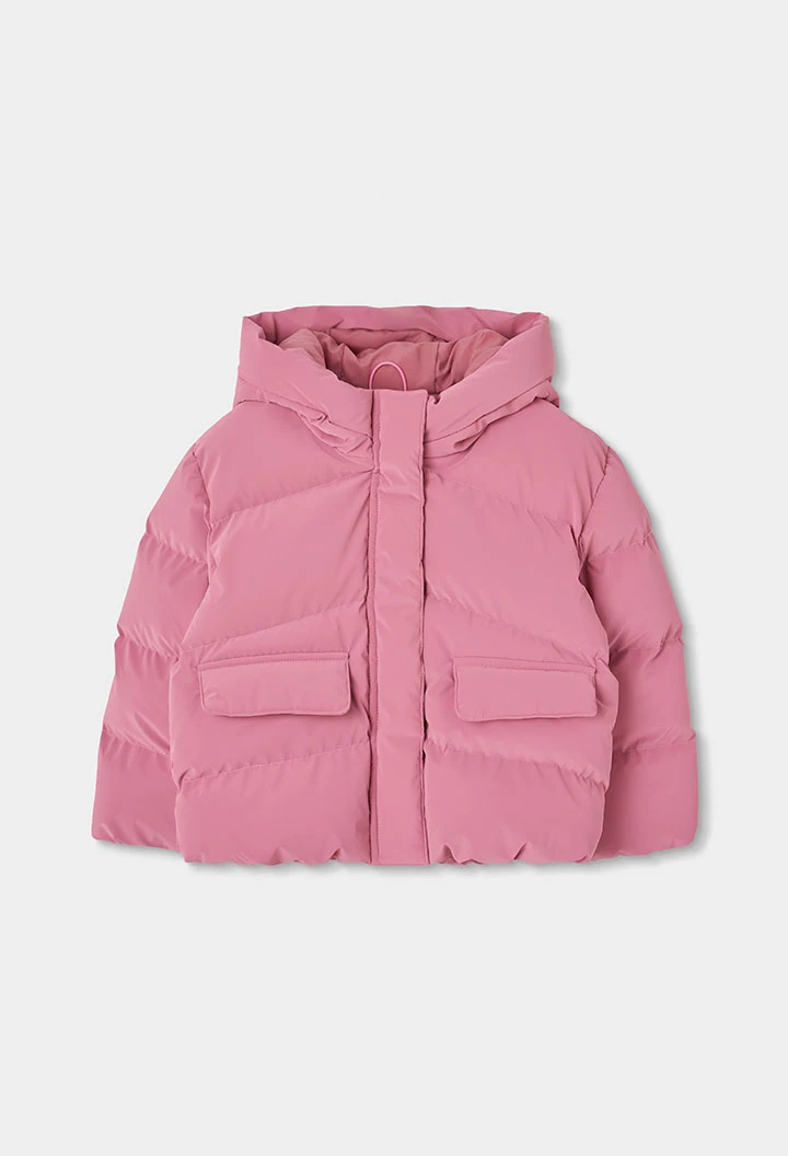 Parka en tissu technique fille rose à capuche