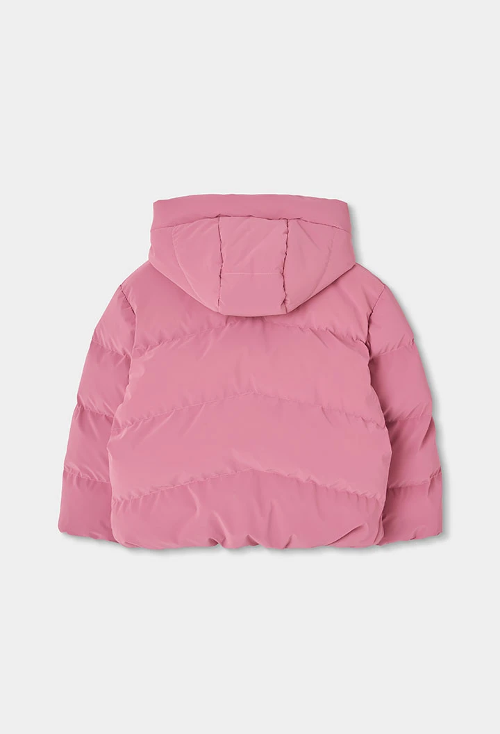 Mädchen-Parka aus technischem Strickstoff in Rosa mit Kapuze
