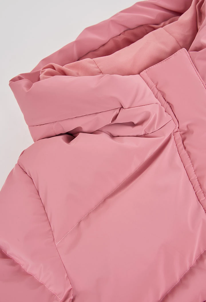 Mädchen-Parka aus technischem Strickstoff in Rosa mit Kapuze