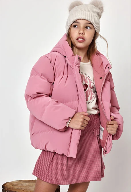 Parka en tissu technique fille rose à capuche