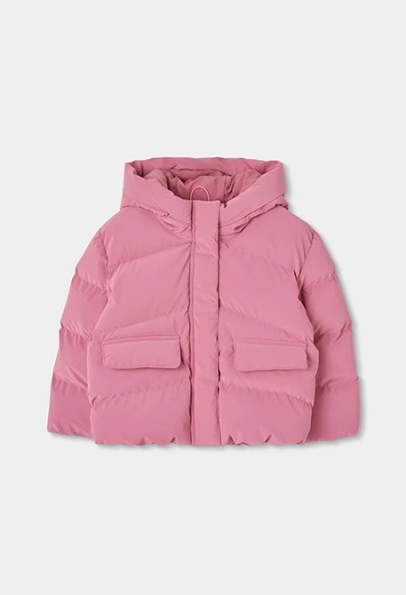 Mädchen-Parka aus technischem Strickstoff in Rosa mit Kapuze