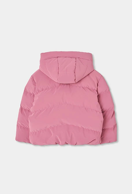 Mädchen-Parka aus technischem Strickstoff in Rosa mit Kapuze