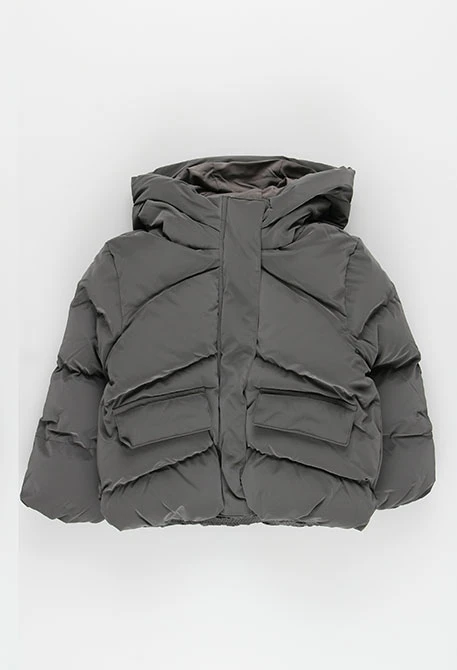 Technisches Strickgewebe-Parka für Mädchen in Grau mit Kapuze