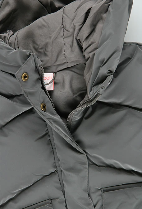 Parka em tecido técnico para menina cinza com capuz