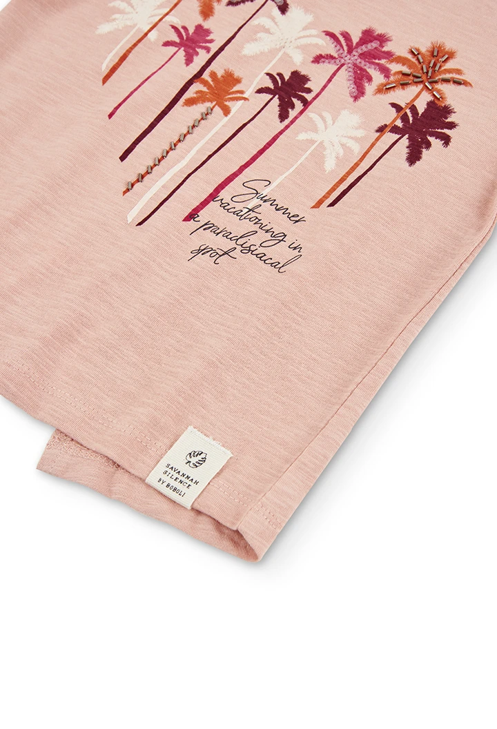 T-Shirt tricot flame "palmiers" pour fille