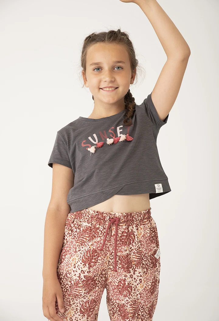 Camiseta punto flamé "sunset" de niña