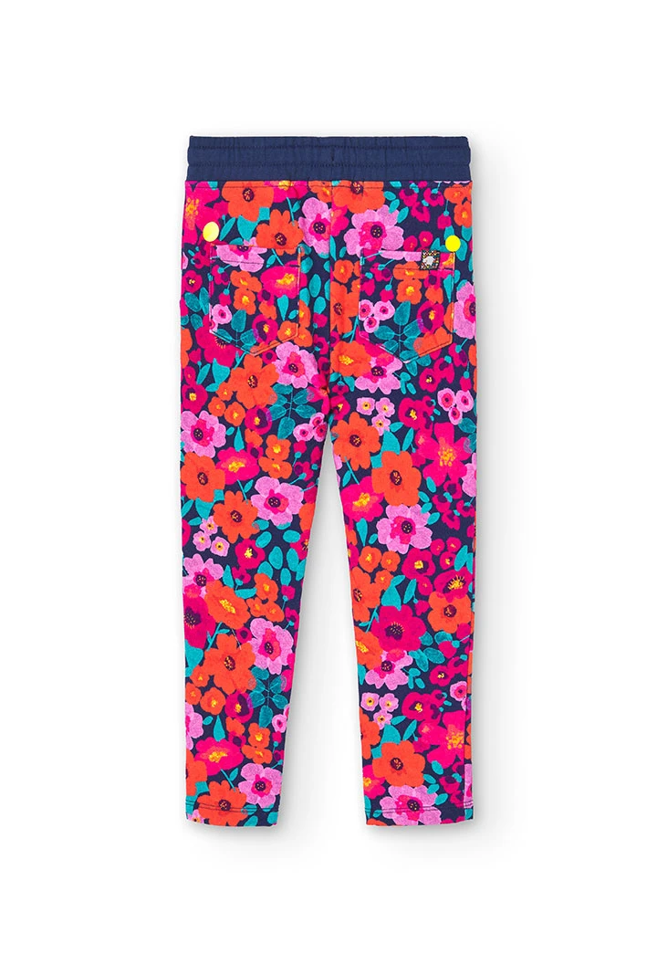 Stretch fleece trousers floral for girl