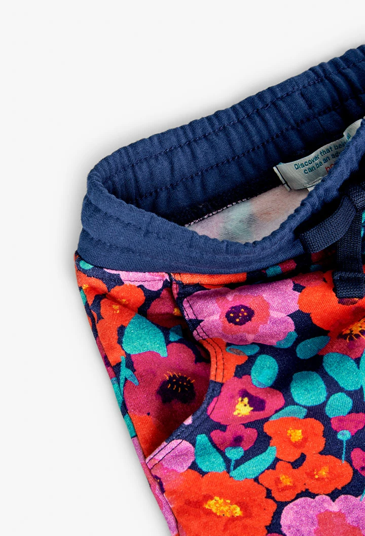 Pantalon en molleton stretch fleurs pour fille