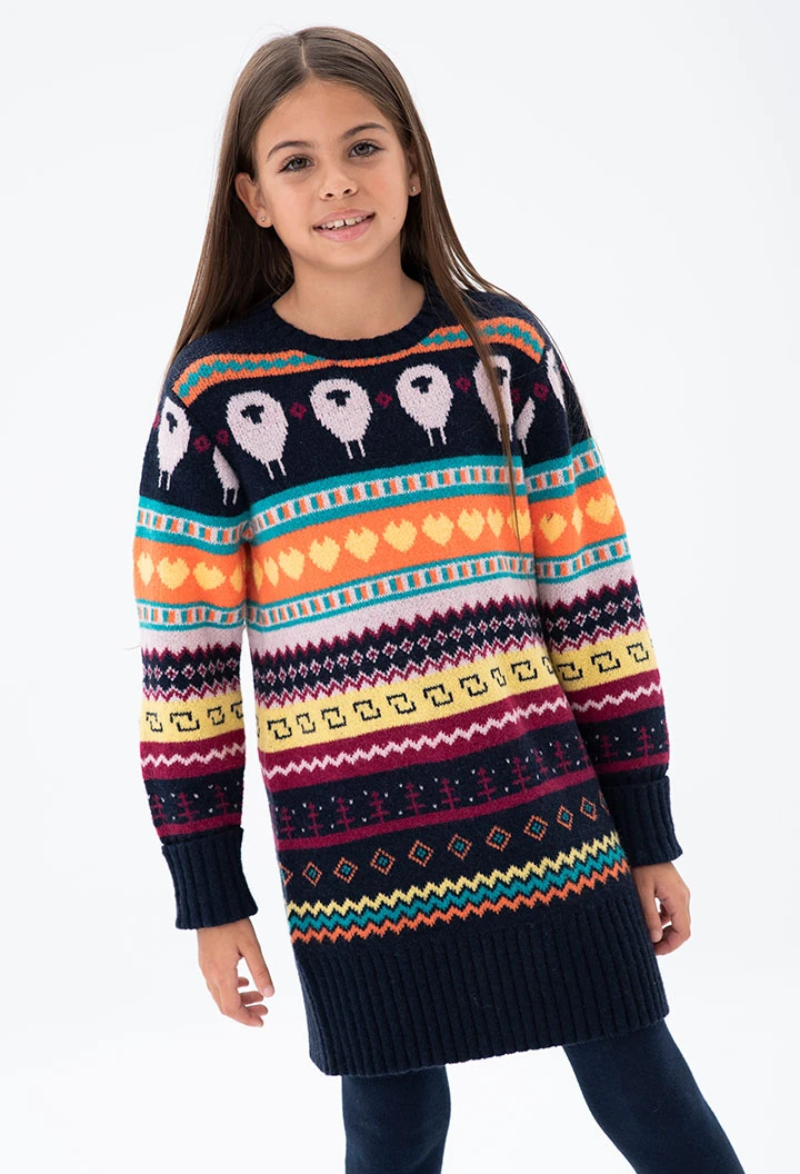 Vestido tricotosa de niña con instarisa de colores
