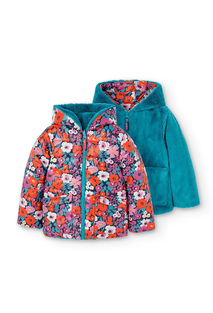 Parka reversible tejido técnico de niña estampado flores