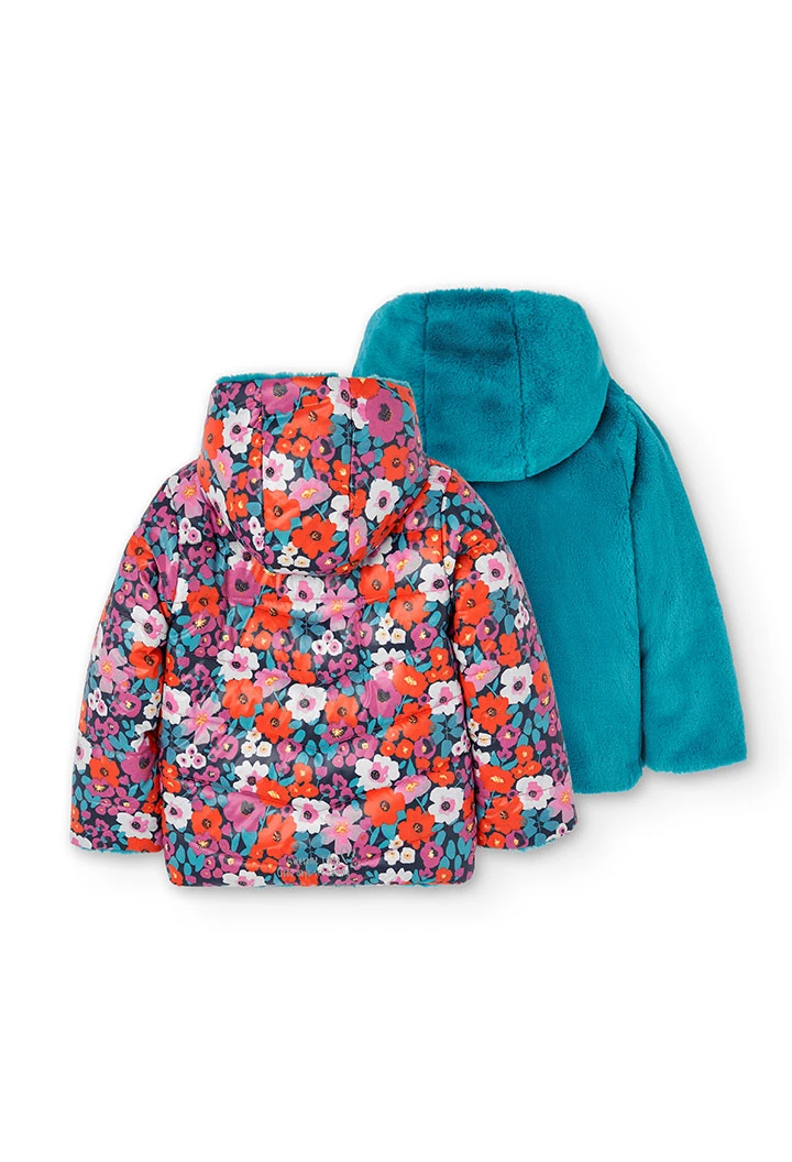 Parka reversible tejido técnico de niña estampado flores