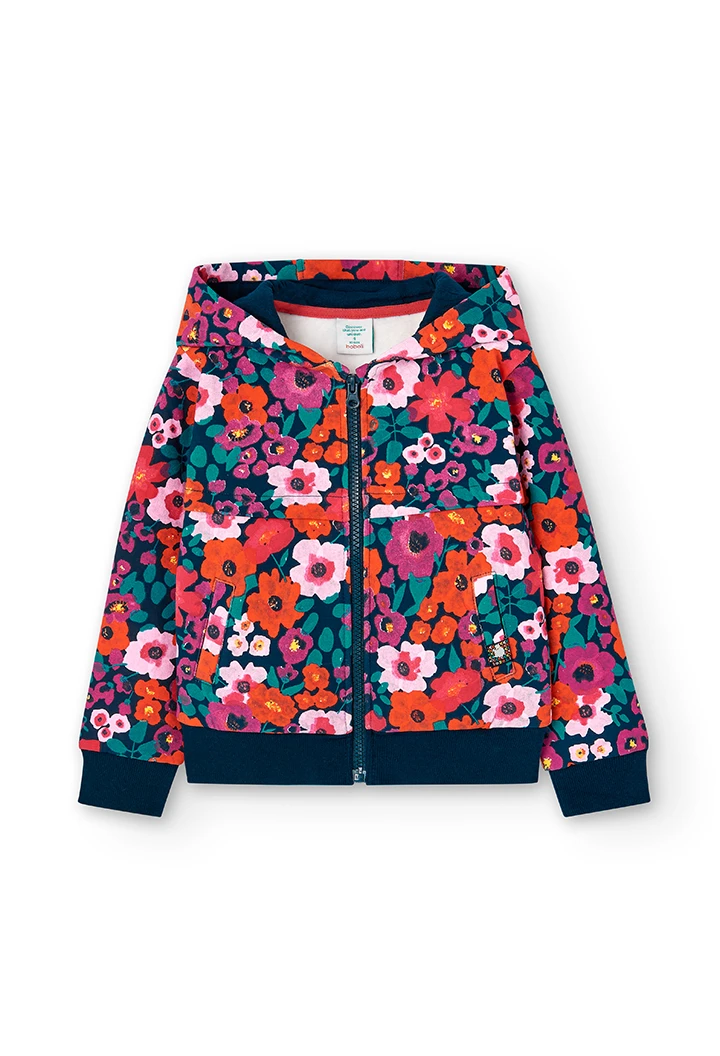 Chaqueta felpa flores de niña