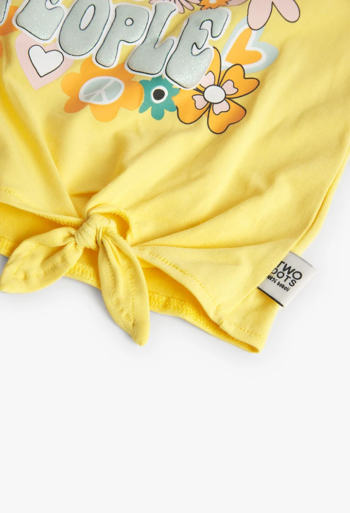 Camiseta de punto elástico de niña en amarillo