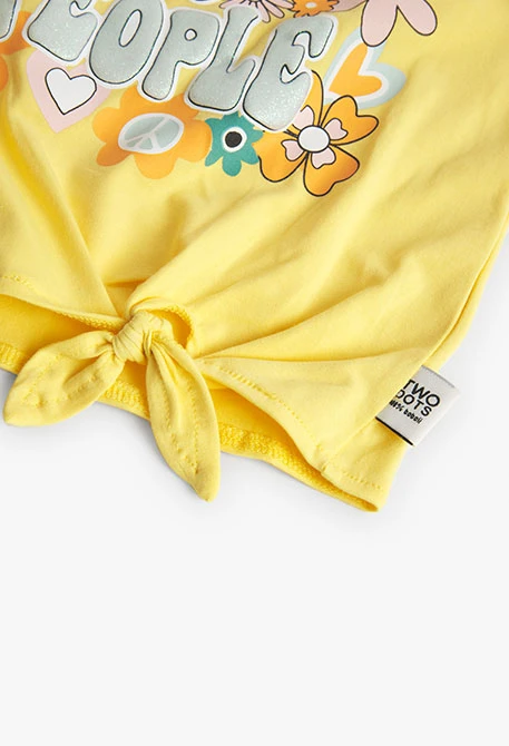 Camiseta de punto elástico de niña en amarillo