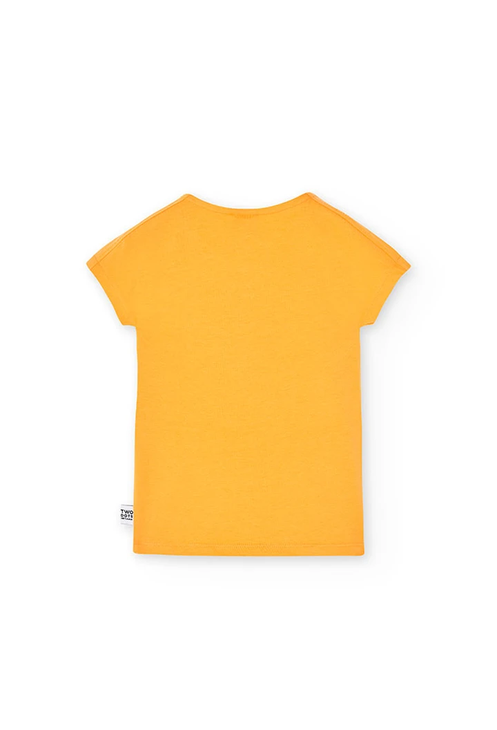 T-shirt tricoté maille élastique, orange, pour fille