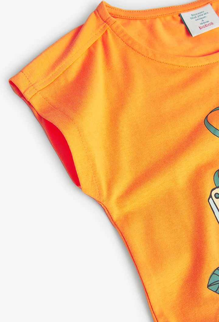 T-shirt tricoté maille élastique, orange, pour fille