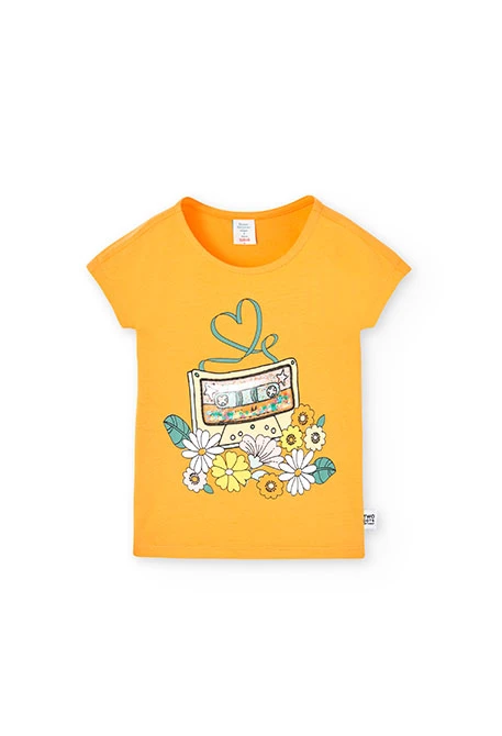 Camiseta de punto elástico de niña en naranja