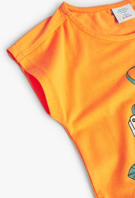 T-shirt tricoté maille élastique, orange, pour fille