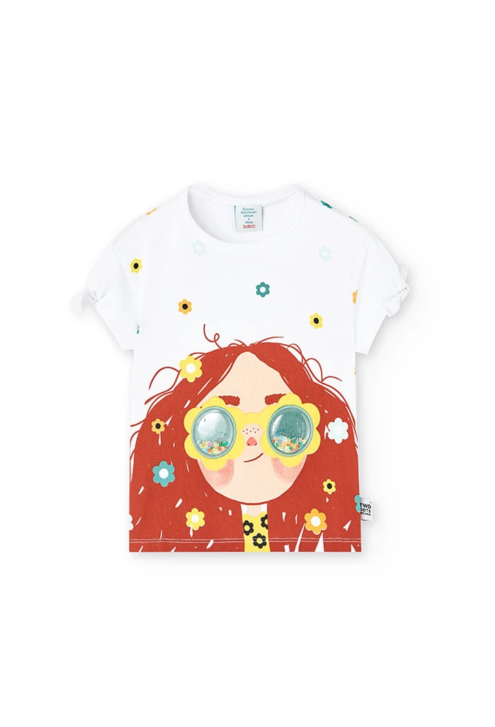T-shirt tricoté maille élastique, blanc, pour fille