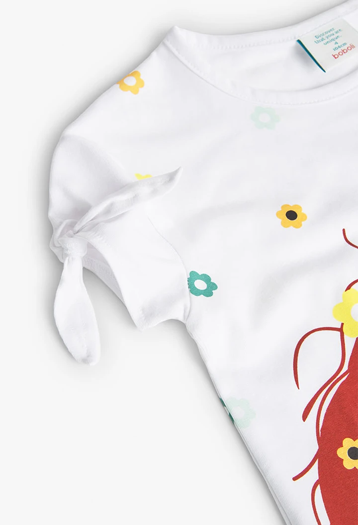 T-shirt tricoté maille élastique, blanc, pour fille