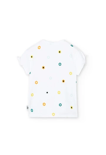 T-shirt tricoté maille élastique, blanc, pour fille