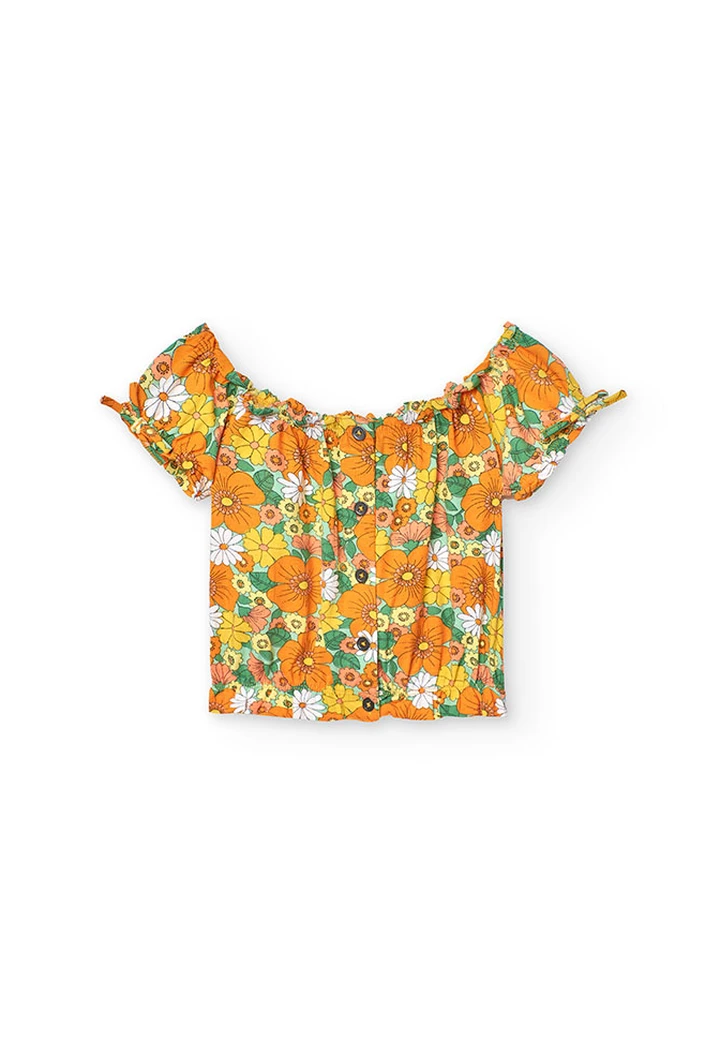 T-shirt tricoté imprimé fleurs pour fille