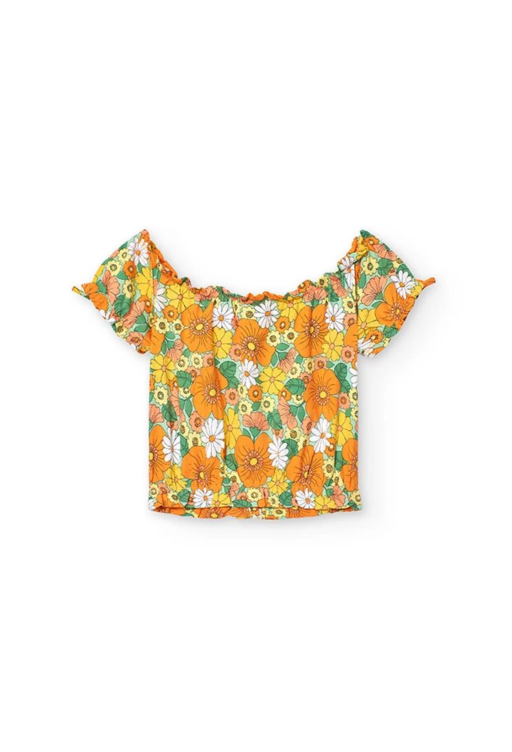 T-shirt tricoté imprimé fleurs pour fille