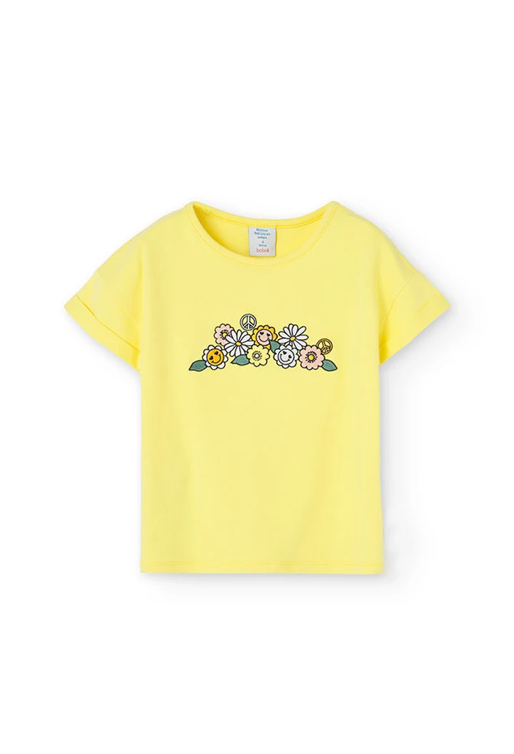 T-shirt tricoté maille élastique, jaune, pour fille