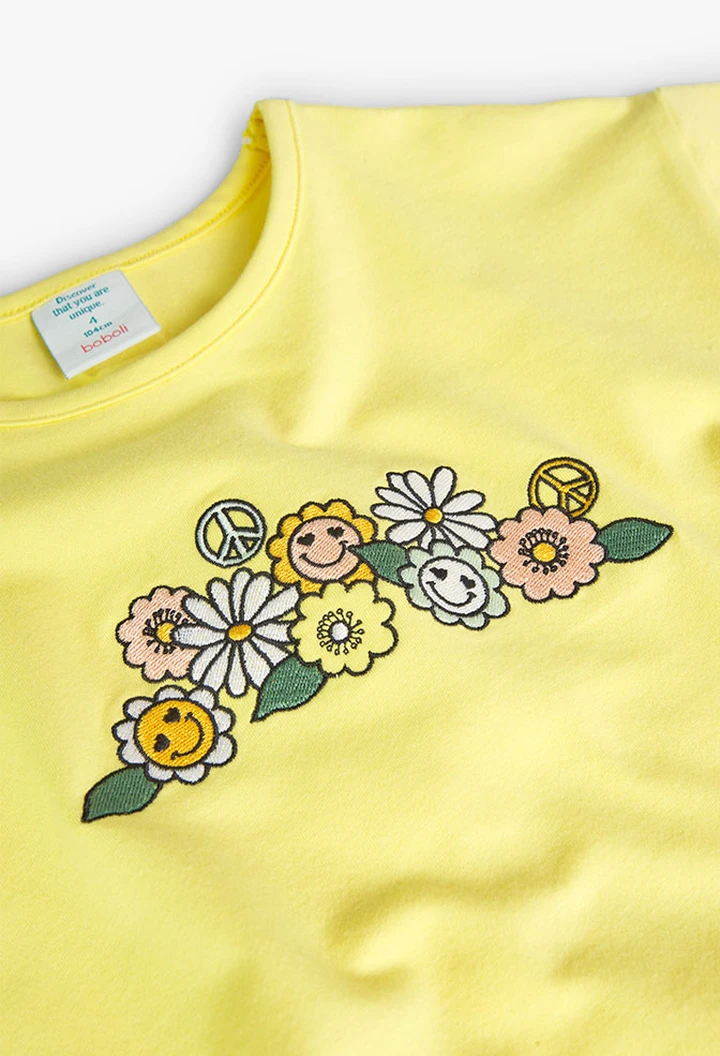 T-shirt tricoté maille élastique, jaune, pour fille
