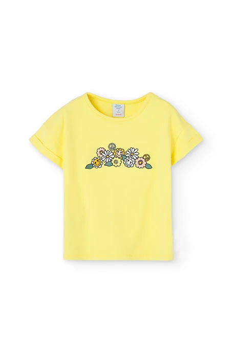 T-shirt tricoté maille élastique, jaune, pour fille