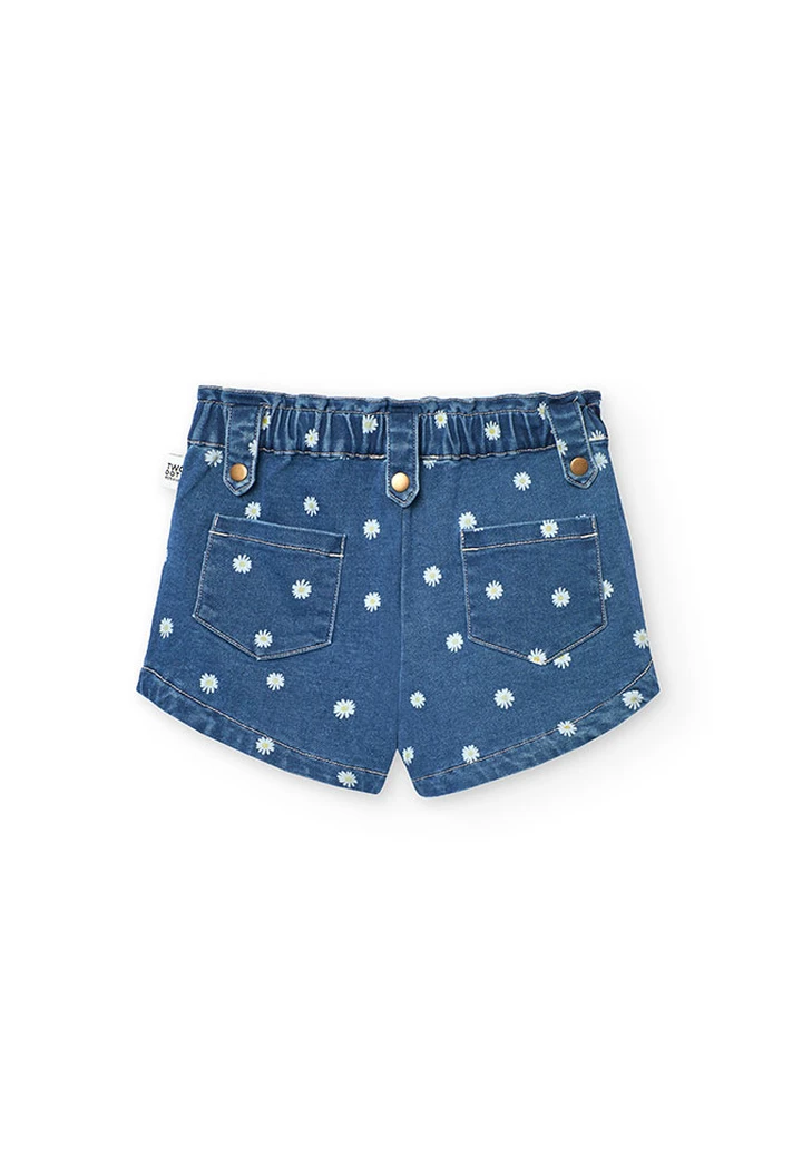 Short fille en denim bleu et tricot extensible