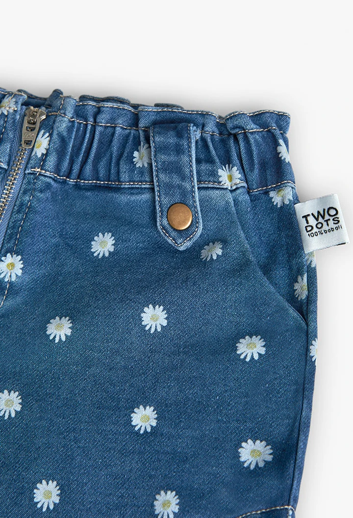 Short fille en denim bleu et tricot extensible