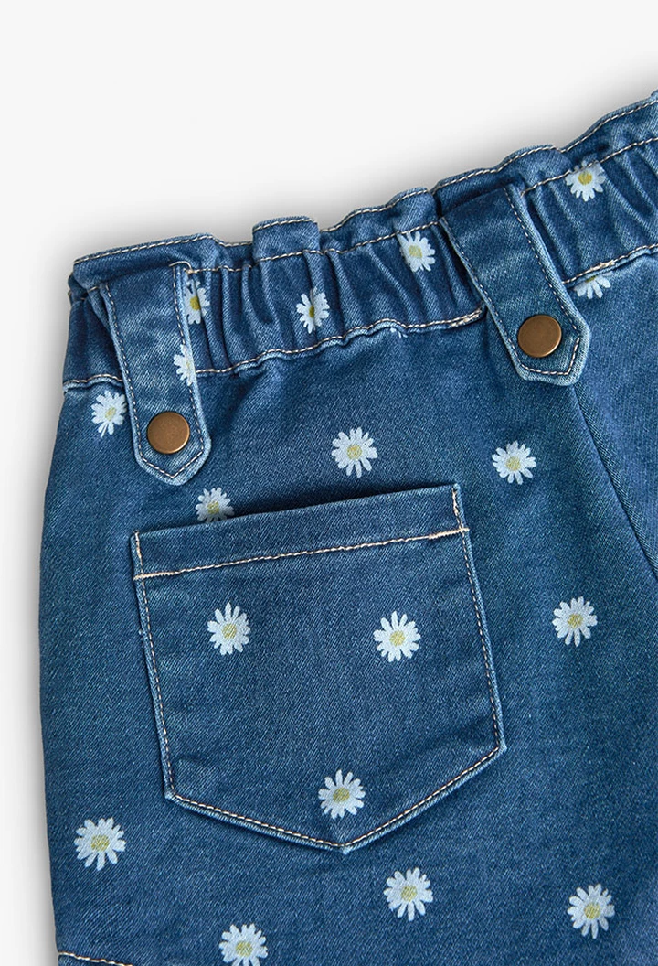 Short fille en denim bleu et tricot extensible