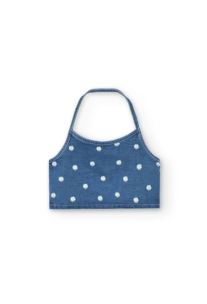 Haut tricoté en denim pour fille, bleu