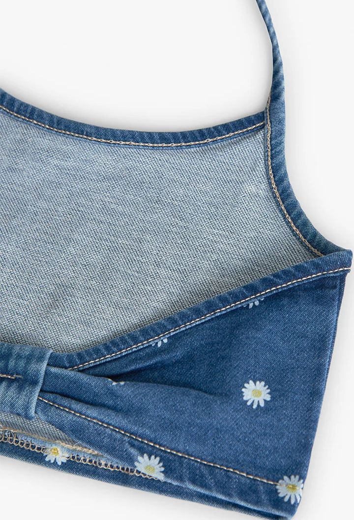 Haut tricoté en denim pour fille, bleu