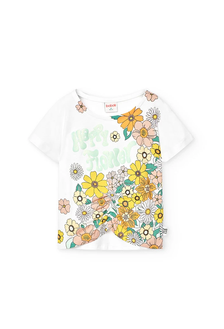 T-shirt à maille élastique blanc pour fille