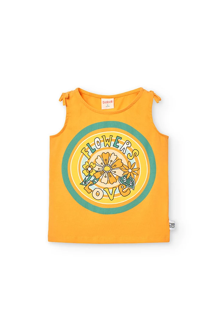 T-shirt tricoté maille élastique pour fille, orange
