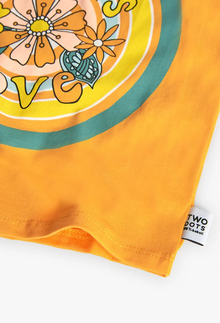 T-shirt tricoté maille élastique pour fille, orange