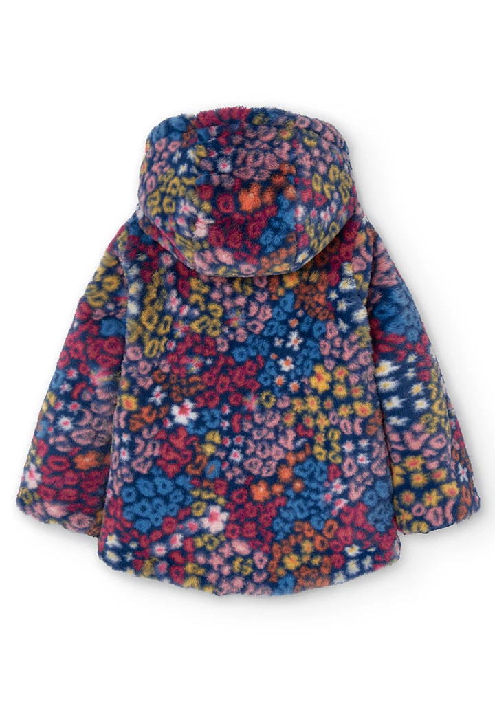 Reversible parka for girls with print and in navy blue