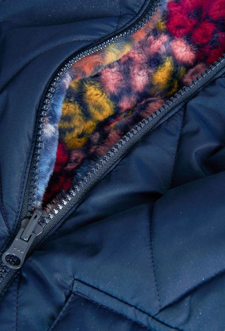 Parka für Mädchen mit Muster und in Marineblau