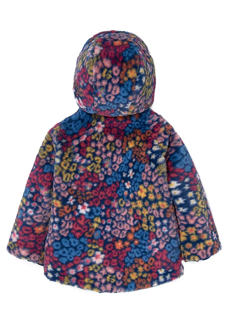 Reversible parka for girls with print and in navy blue