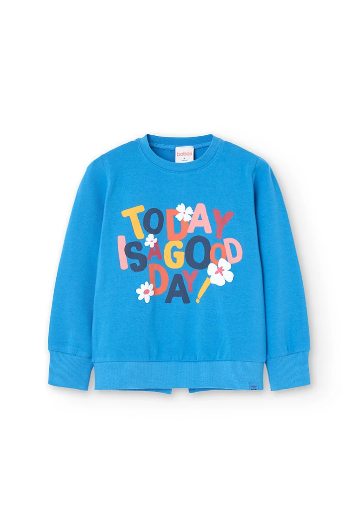 Knitted T-shirt for girls with blue letter print